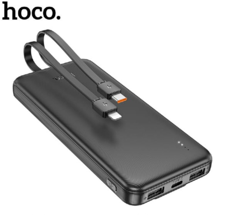 Hoco J118 10000mAh power bank | Type-C and Lightning cables - Black