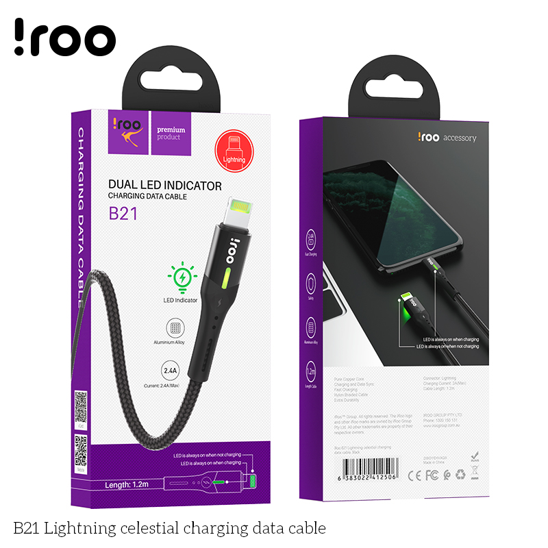 iRoo B21 | Dual LED Lightning USB Cable - 1 Meter