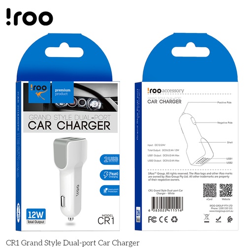 iRoo CR1 2.4A 12W Dual Ports Car Charger Head