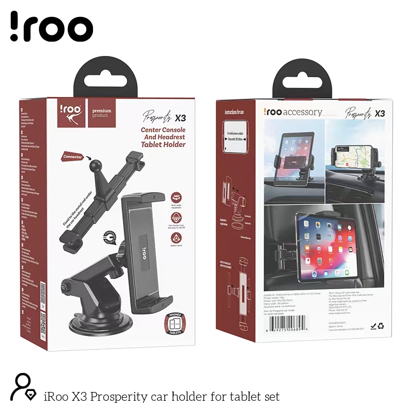 iRoo X3 [2in1] | Windscreen/Back Headrest in-car Phone/Tablet Holder