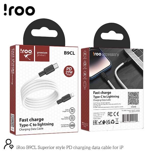 iRoo B9CL Carbon Fiber Texture | 27W PD Fast Charging Type-C to Lightning Cable - 1M
