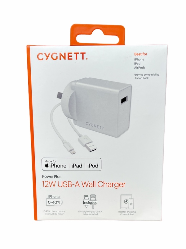 CYGNETT POWERPLUS 12W AC LIGNTNING TO USB-A WHITE