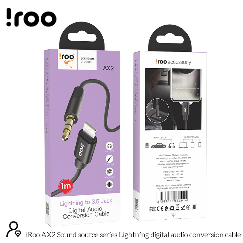 iRoo AX2 Conversion Cable | Lightning Port to 3.5mm AUX