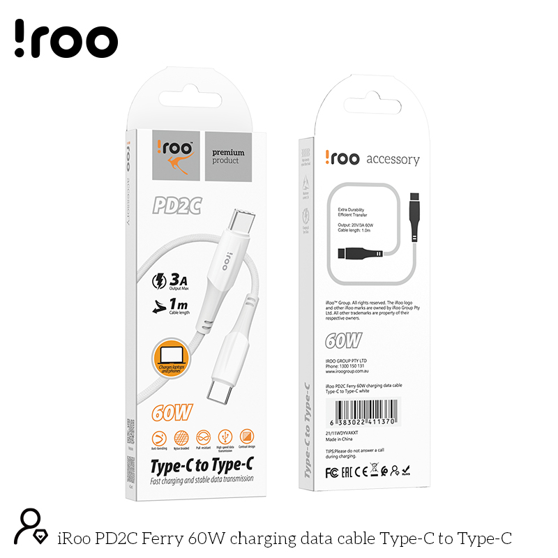 iRoo PD2C USB Cable  | 60W USB Type-C to Type-C - 1M